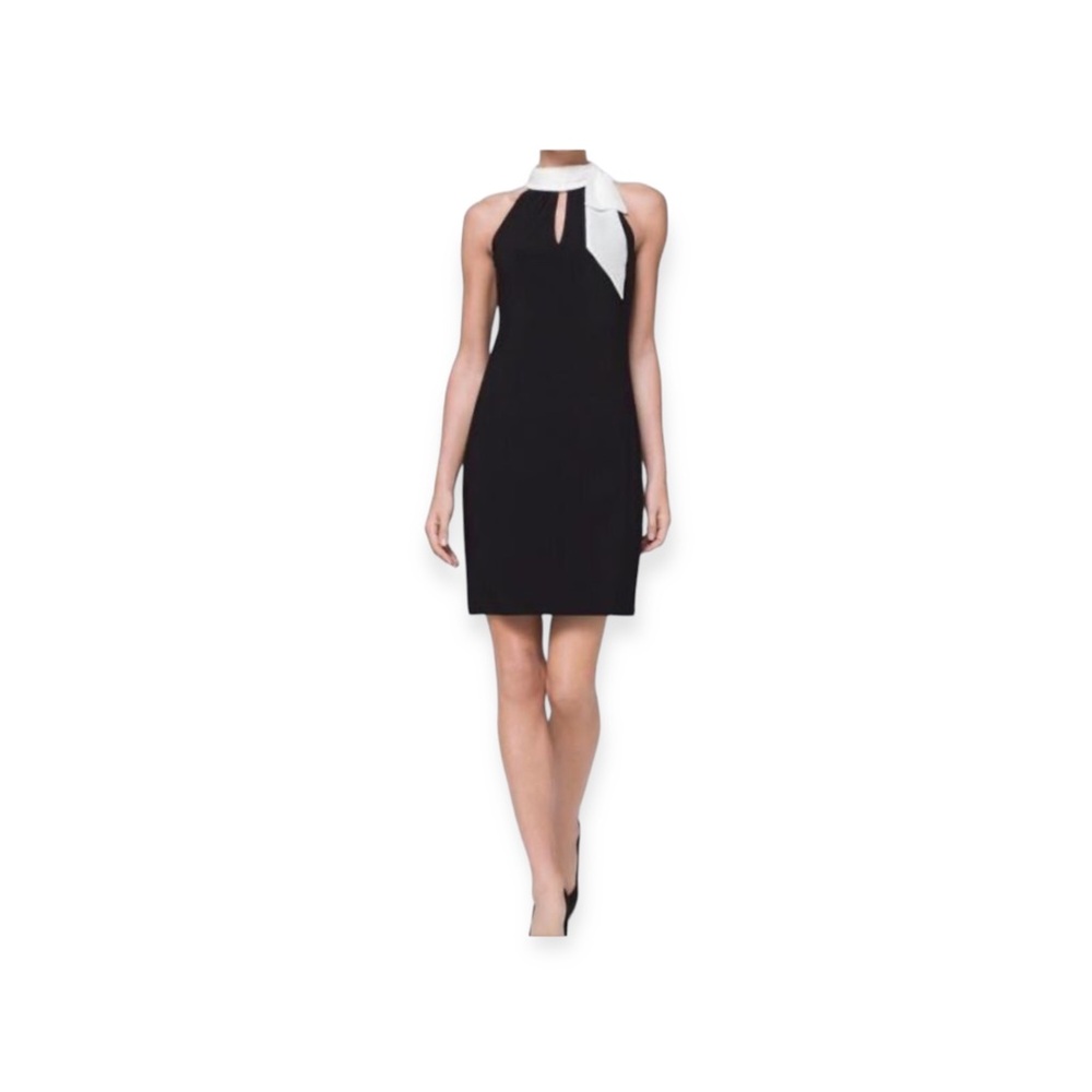 White House Black Market Black & White Bow Neck Shift Dress